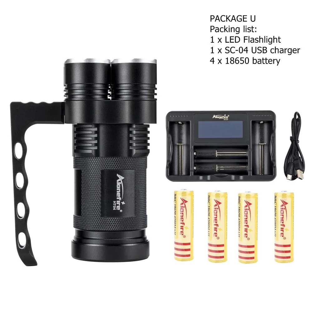 PACKAGE U AloneFire HT04 супер яркий 30 Вт самый мощный светодиодный фонарик, наружный портативный ручной фонарик, прожектор, лампа - Испускаемый цвет: PACKAGE U