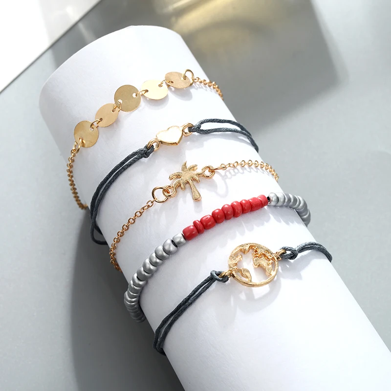 Летние металлические браслеты 5-слойный женский плетеный браслет с жемчугом в