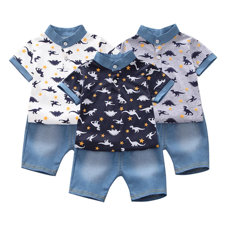

Топы с принтом динозавра для маленьких мальчиков, блузка, рубашка, шорты, комплект одежды, От 0 до 4 лет, летняя повседневная одежда для детей, ...