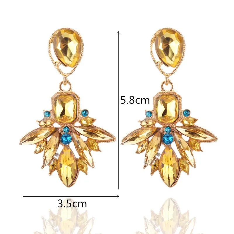 Crystal Water Drop Earrings CZ Vintage Geometric Gold Square Exaggerated Long Dangle Earrings for Women Brincos Party Jewelry