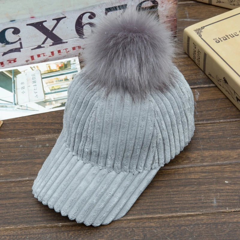 Мех кролика брендовые бейсболки Snapback шляпа папа 2018 На зимнем меху помпоном Шапки