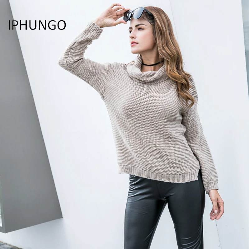 2018 Spring Khaki Turtleneck Sweater Loose Knitted Tops Pullovers Jersey Mujer Jumpers Pull Femme Hiver IPHUNGO | Женская одежда