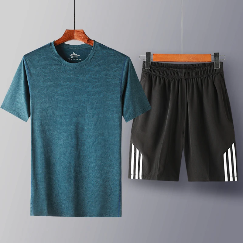 Мужские футболки 2019 летний повседневный костюм спортивный мужской комплект из