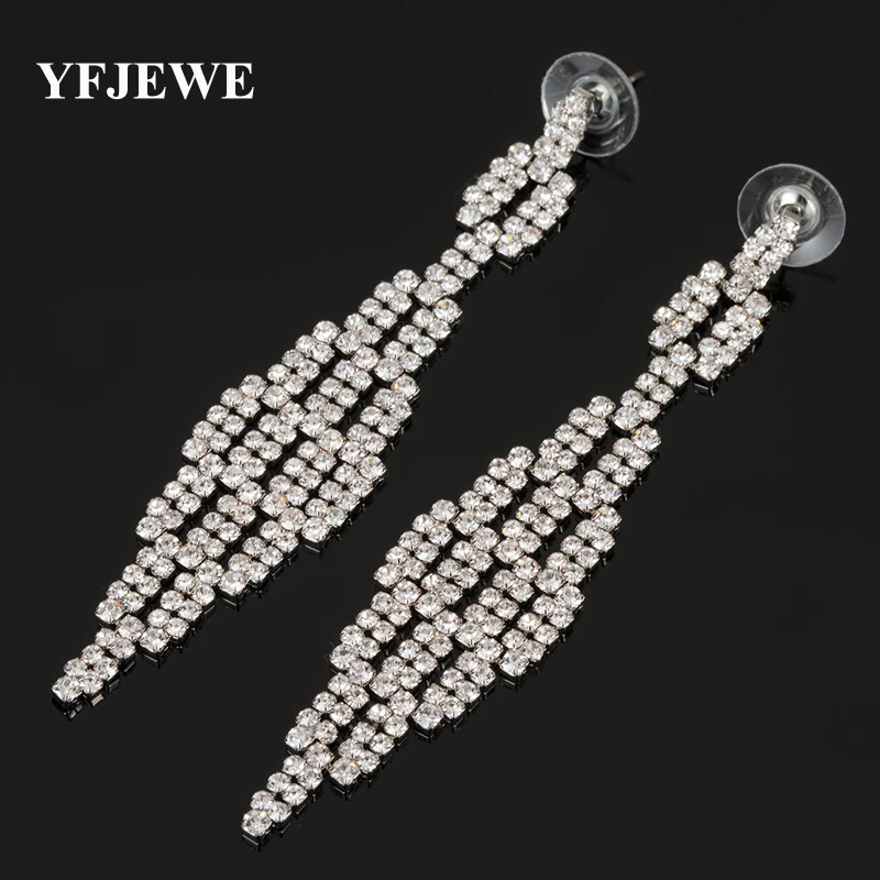 Модные посеребренные Свадебные Длинные серьги YFJEWE Стразы с кристаллами Женские