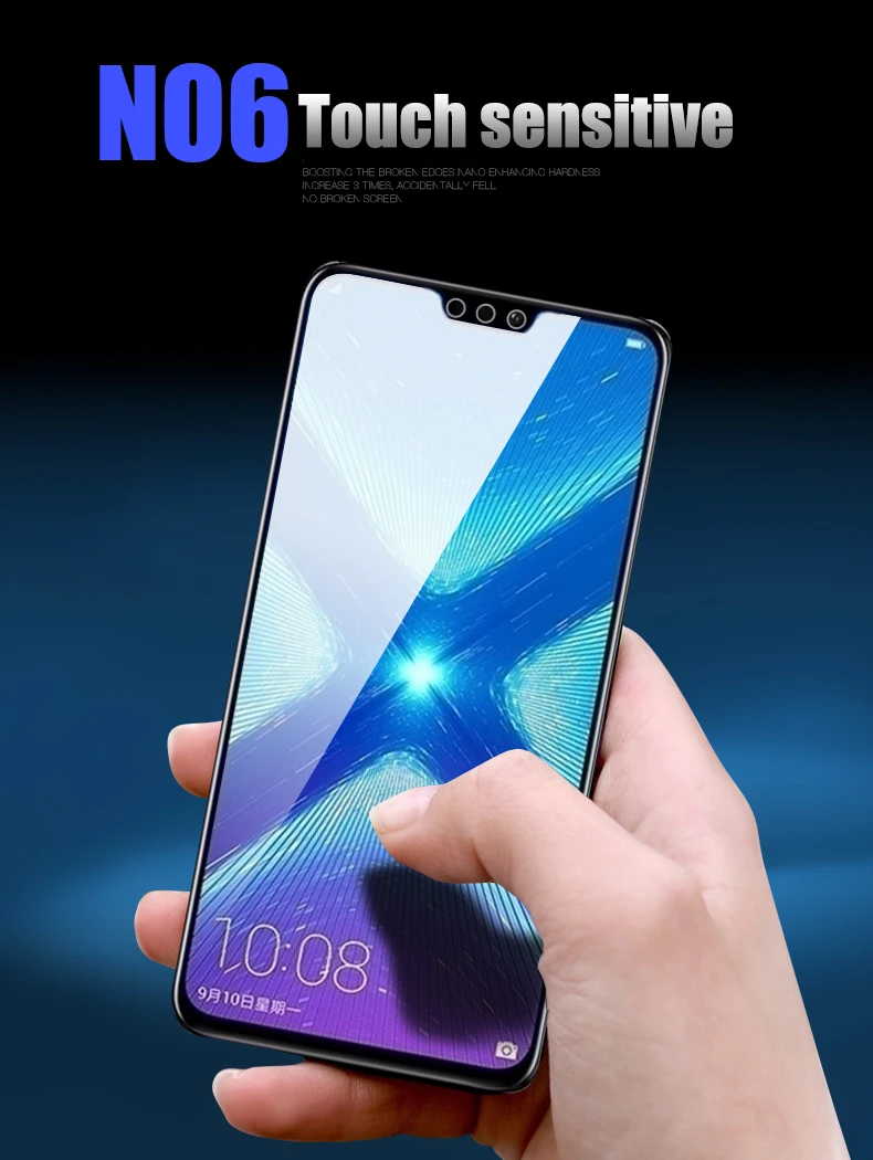 2 шт./лот, полностью закаленное стекло для huawei honor 8X 8C, Защитное стекло для экрана 9 H, анти-Blu-ray, закаленное стекло для huawei honor 8c