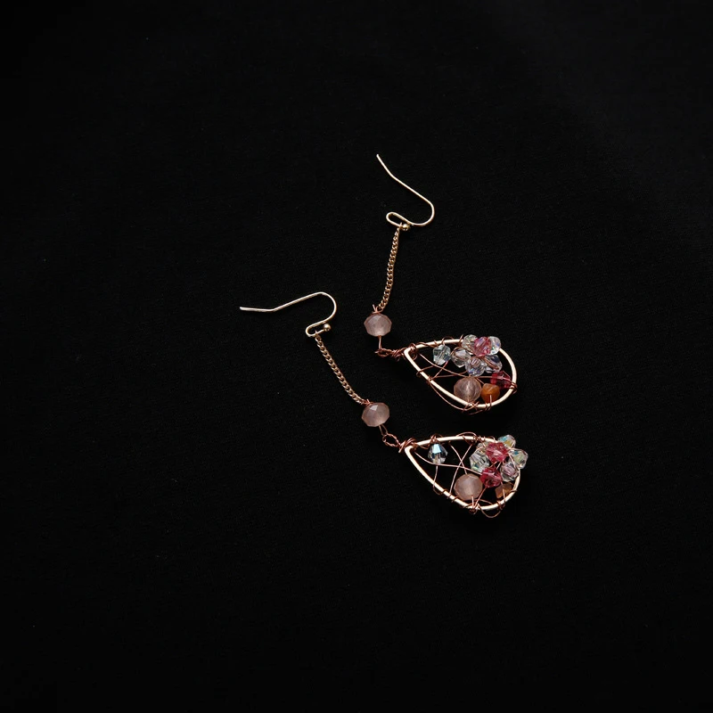 Pinksee ручной работы со стразами розовый цвет цветок Висячие серьги для Для женщин