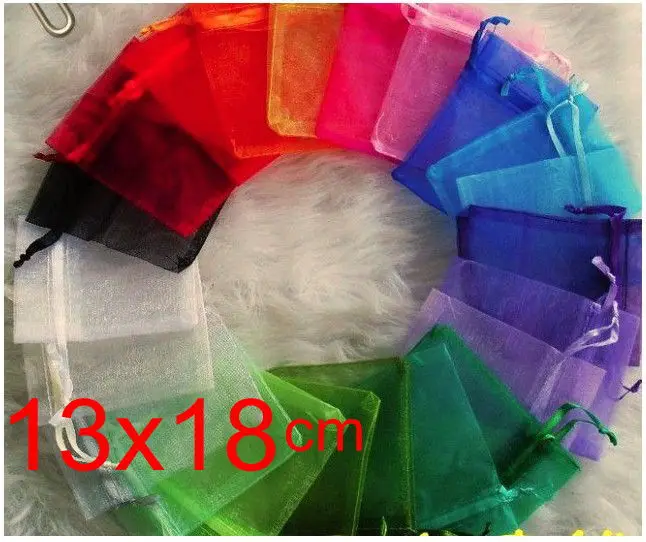 

OMH wholesale 50pcs 13X18cm 10color mix chinese Christmas Wedding voile Organza Bags Jewlery packing Gift Pouches gift bag BZ09