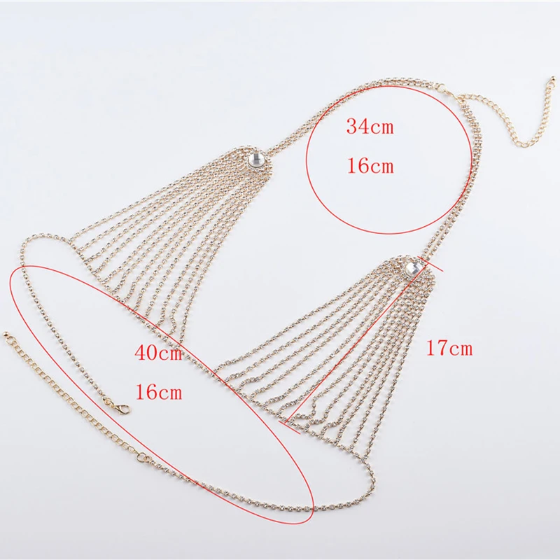 Серебристо-золотой сексуальный топ с цепочкой из горного хрусталя блестящий