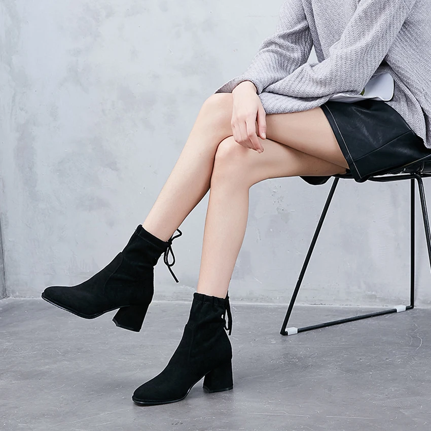 

2019 Fashion Women Boots Flock Ankle Boots Casual Lady Shoes Black/Gray/Khaki Spring/Autumn/Winter Female Shoes Woman Footwear