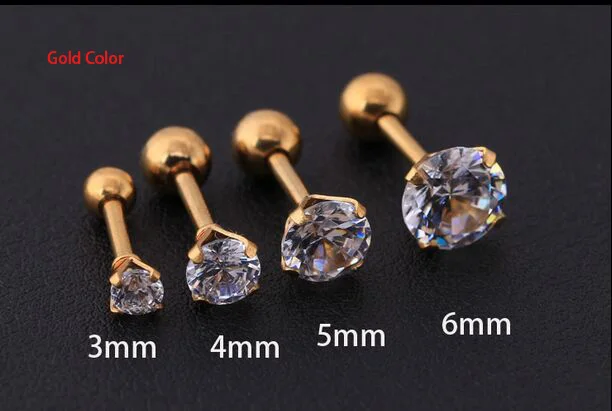 Серьги гвоздики Starbeauty 1 2*6 + 3/4/5/6 мм с круглым цирконом для верхней хрящевой ткани