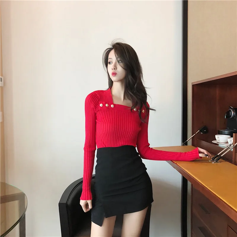 Women Knitted Jumper Sweater And Pullovers Korean Fashion Style Autumn Winter 2019 New Casual Black Tops | Женская одежда