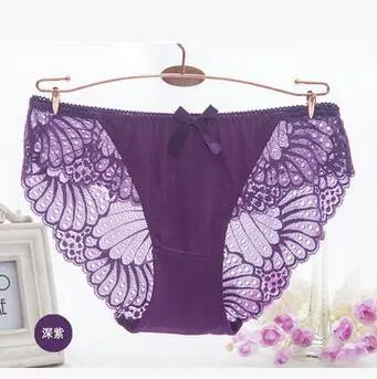 purple Дышащие пикантные кружевные трусики, нижнее белье Для женщин хлопок прозрачные трусики сексуальное белье calcinhas стринги милые трусики "танга" - Цвет: purple