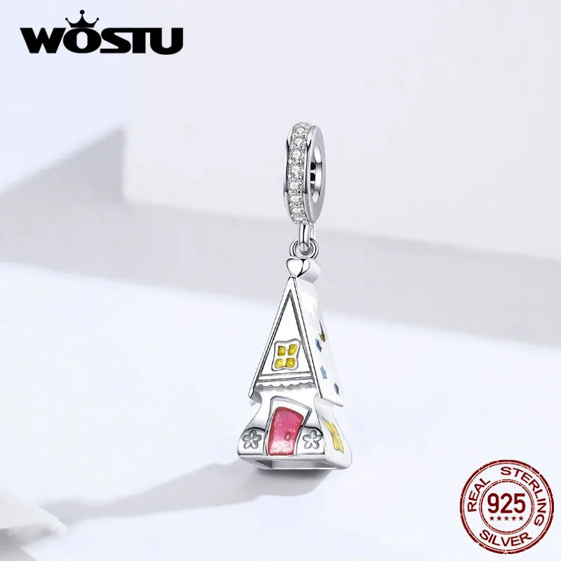 WOSTU милые Подвески для дома и 100% Стерлинговое Серебро 925 пробы циркониевые бусины