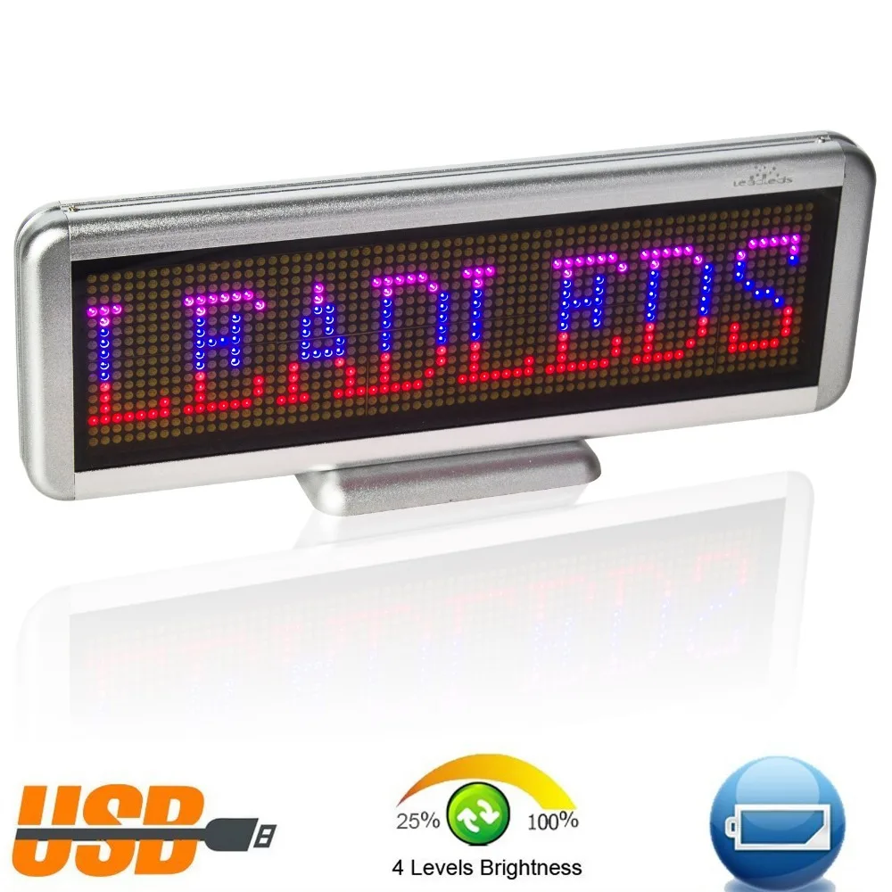 16 x64 pixel Rechargeable Usb Programmable Scrolling Electronic Led Sign Display Board, Red/blue/pink Multi-language display