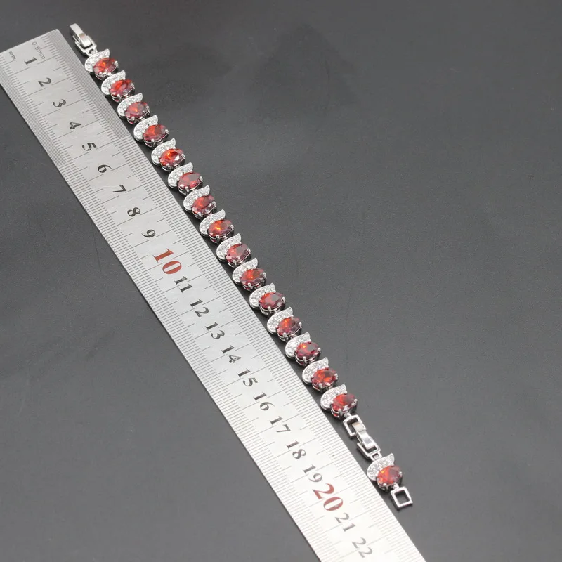 925 Sterling Silver Jewelry Sets Oval Red Zirconia For Women Wedding Necklace Pendant Bracelet Ring Earrings Rysean | Украшения и