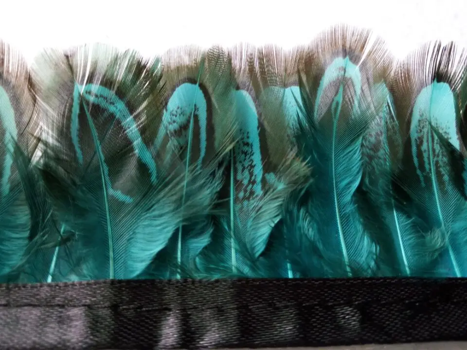 Тканевый пояс с перьями фазаны Синий тканевый длиной 10 метров ширина около 50 мм