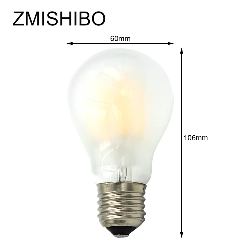 ZMISHIBO затемнения A60 матовый Стекло светодиодный Лампа накаливания Эдисона E27 220 V 4/6/8 Светодиодный лампа с регулировкой источник для подвесного светильника настольная лампа 3000 K