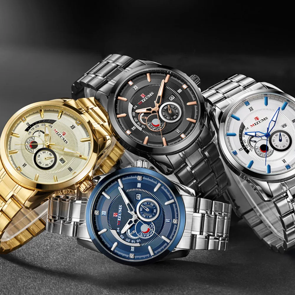 Мужские часы с бриллиантами кварцевые наручные из нержавеющей стали