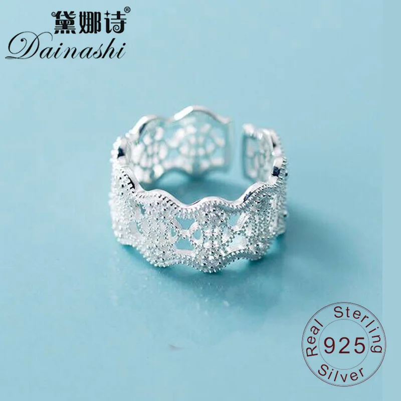 Dainashi, кружевное кольцо с полым дизайном, указательный палец, 925 пробы, серебряное, юбилейное, регулируемое кольцо, элегантное, для женщин, подарок на день рождения