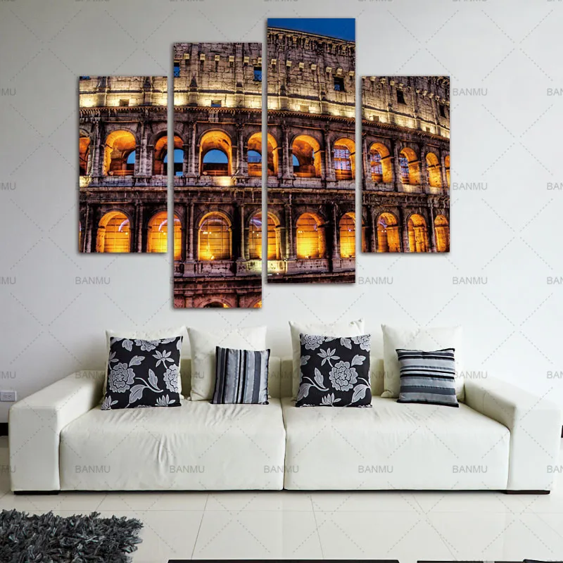Современная Настенная картина 4 шт. римская цветная для строительства дома
