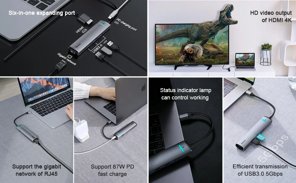 USB C концентратор Baseus для HDMI RJ45 USB 3,0 type C PD зарядный концентратор адаптер для MacBook Pro huawei mate 20 P20 Pro USB C концентратор адаптер