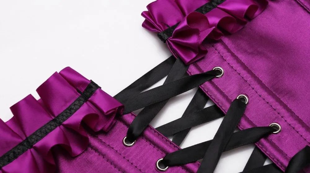 

Sexy corset satin corset dress Waist trainer Corset Gothic Corselet with Skirt Women Corset Lace Purple Overbust Lace Bustier