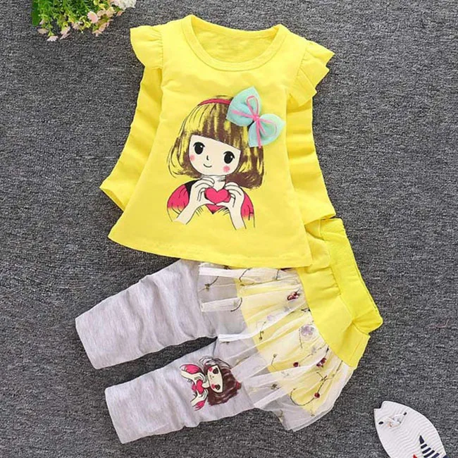 yellow Новая весенне-осенняя Одежда для девочек детская одежда 1, 2, 3, 4 года одежда для маленьких девочек, костюм Одежда для маленьких девочек; комплекты - Цвет: yellow