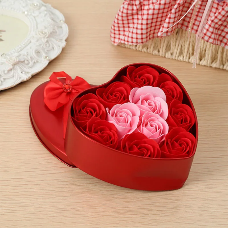 11 Red 3/6/7/11 шт творческие подарки искусственные розы мыло цветок с принтом в виде сердец и железный ящик вечный цветок на праздник, день рождение, подарок ко Дню Святого Валентина - Цвет: 11 Red