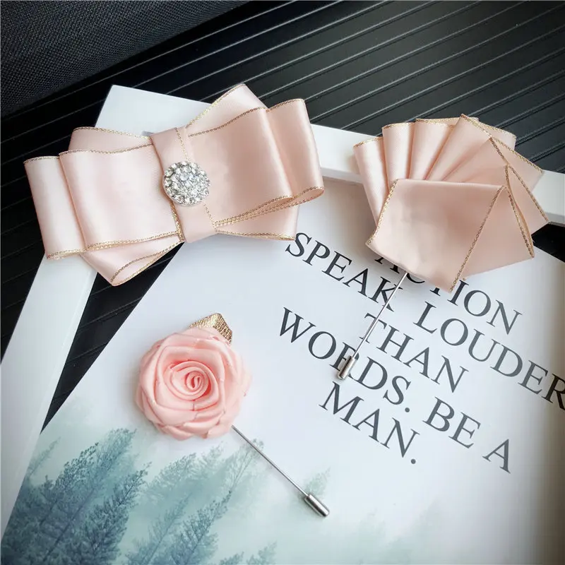 Handmade Bow Tie Set 3 шт., мужские галстуки-бабочки унисекс, стразы, брошь, набор носовых платков, Свадебный костюм, бизнес, Рождественский галстук, галстук, карманный квадратный галстук-бабочка - Цвет: Handmade Bow Tie Set