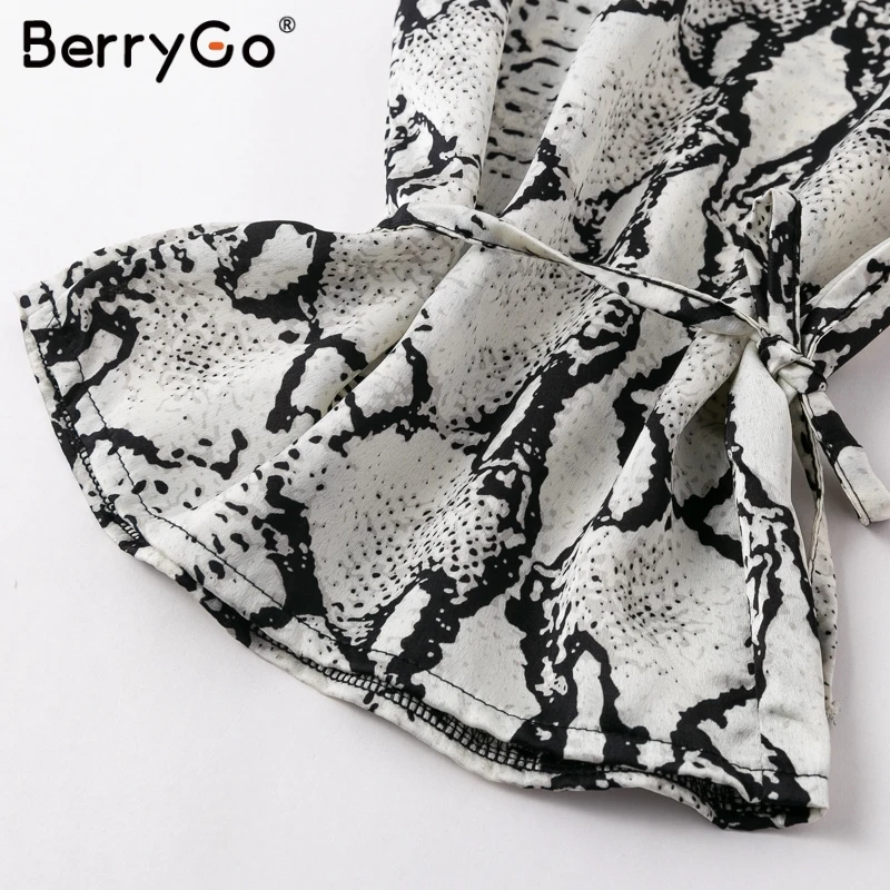 BerryGo сексуальные женские брюки с животным принтом высокой талией поясом атласные