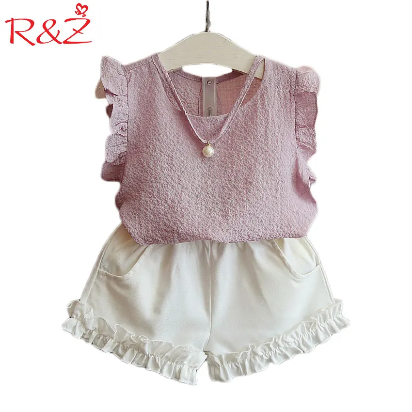 Летняя Новинка 2017 однотонная шифоновая футболка без рукавов R &amp Z для девочек +