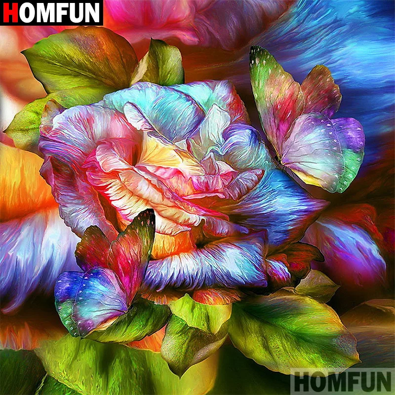 

Картина HOMFUN с алмазной вышивкой, «цветок, бабочка», алмазная живопись, полная картина, квадратная искусственная живопись, декор A17659