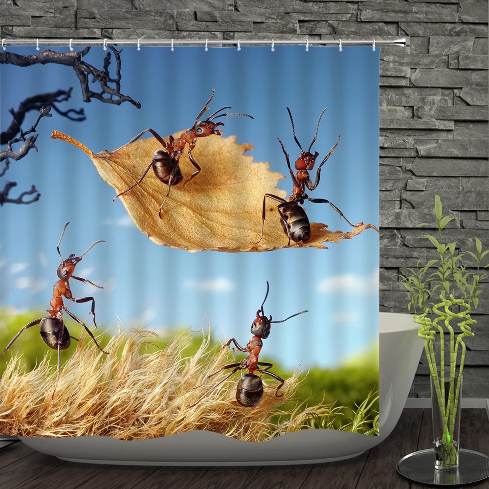 Ants flying by the leaves Shower Curtain 3D animals Bathroom Curtains Waterproof Polyester Fabric Home Decor bath | Дом и сад