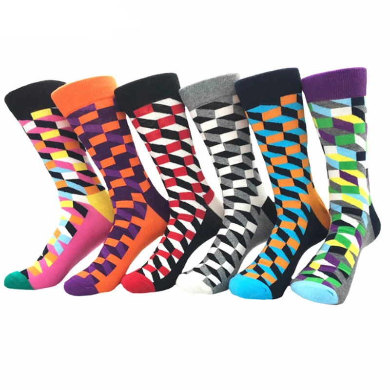 OKOUFEN Brand 2019 Hot Sale Casual Men Socks New fashion design Plaid Colorful happy Business Party Dress Cotton Man | Мужская одежда