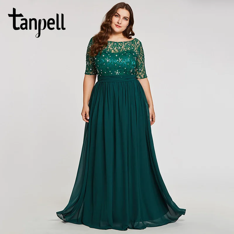 Tanpell fashion plus вечерние платья охотник совок линии длиной до пола платье шифон с половиной рукавов кружева бисером длинное вечернее платье