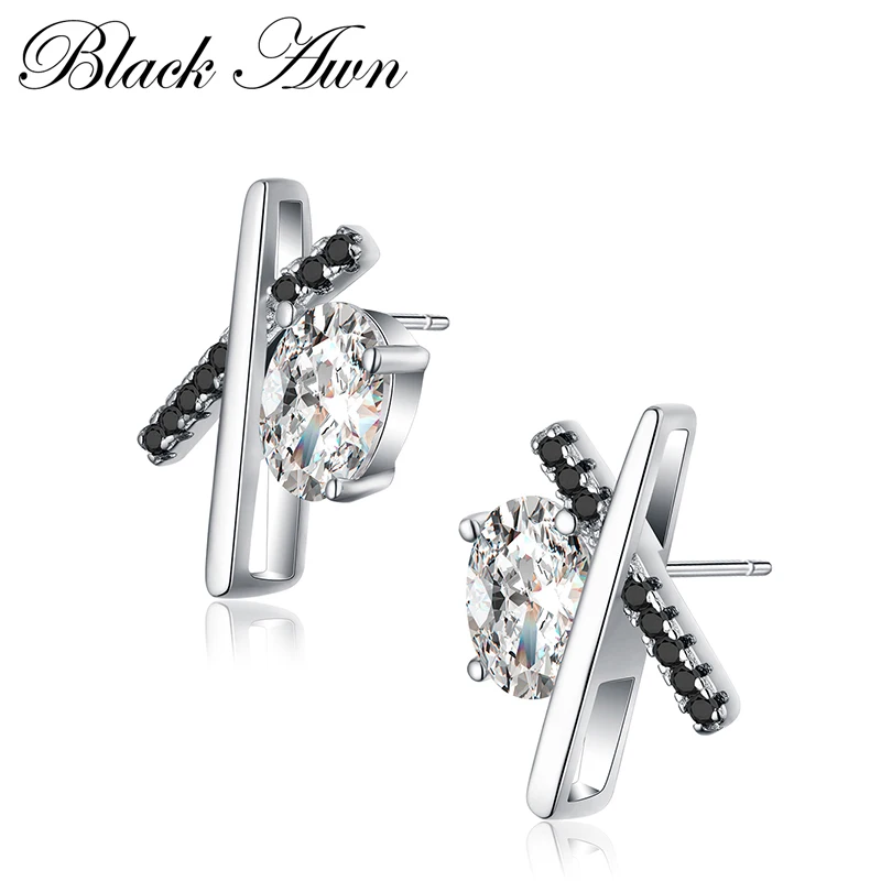 Женские серьги гвоздики из серебра 100% пробы с черной шпинелью|stud earrings|earrings forearrings