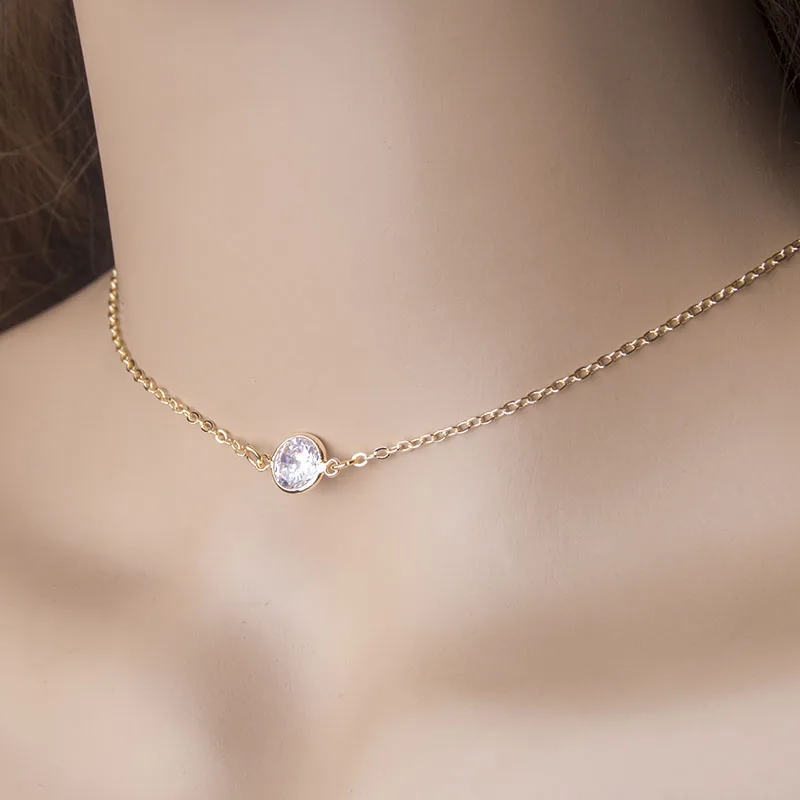 Сверкающее ожерелье с кубическим цирконием круглая Золотая подвеска