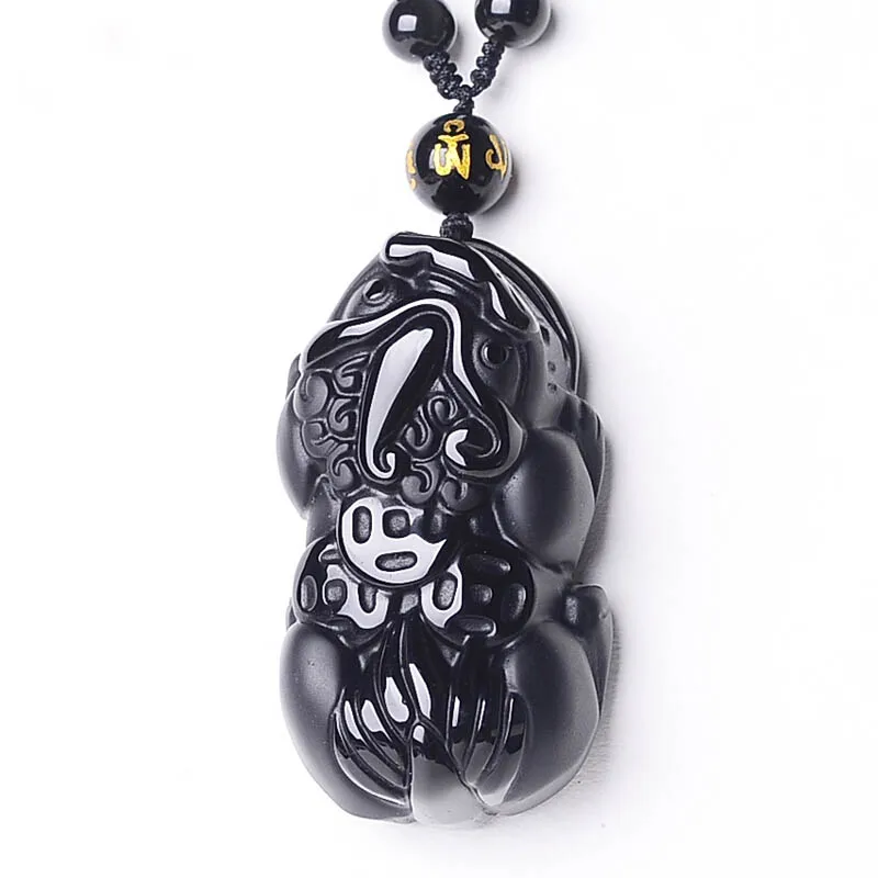 

Chinese Carving Natural Black Obsidian zhaocai pixiu Pendant fine Jewelry brave troops Lucky amulet couple Necklace Wholesale