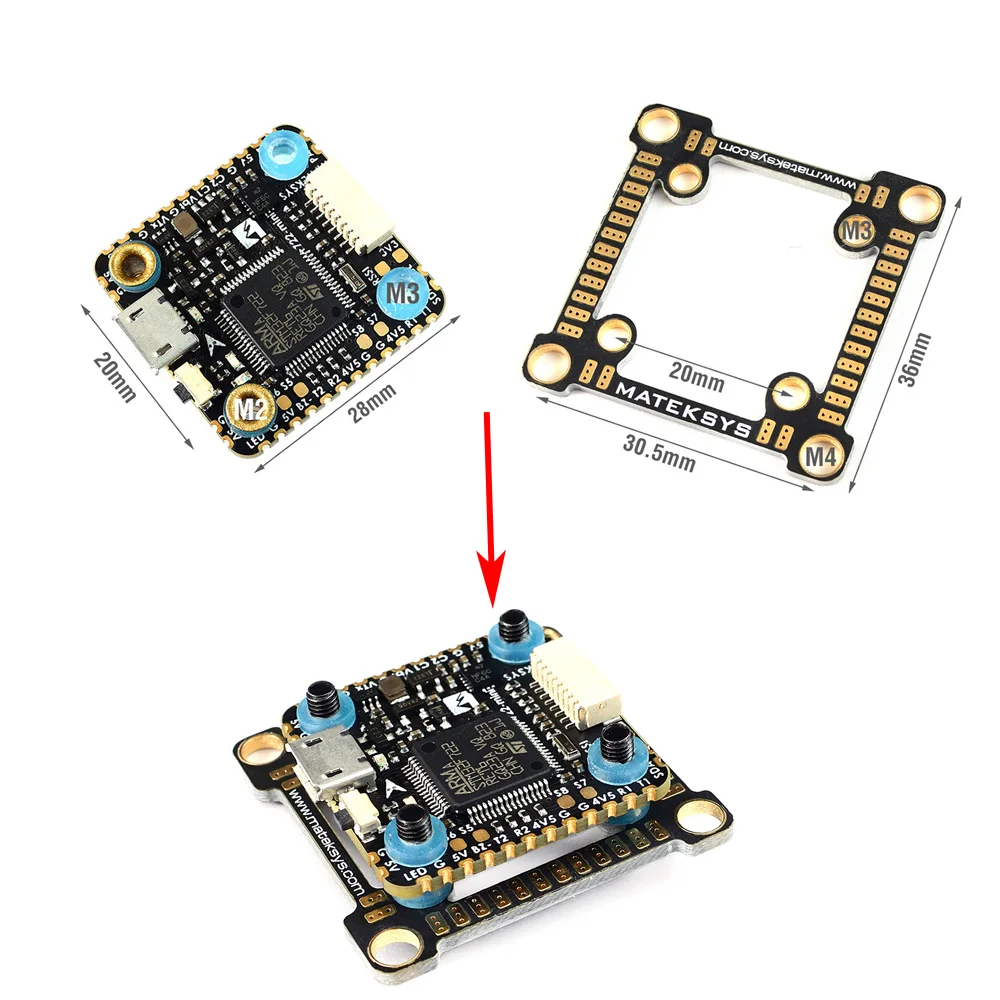 Matek System F722-Mini OSD двойной гироскоп Контроллер полета Acc 32 M Flash 5 V/2A BEC Контроллер полета w/адаптер platte для дрона
