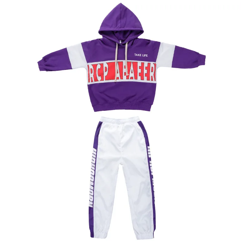 Suit 2 Сценический конкурс, свободные толстовки с капюшоном, штаны, одежда для хип-хопа, танцев, детей, девочек, мальчиков в стиле джаз уличный хип-хоп одежда танцевальный костюм - Цвет: Suit 2
