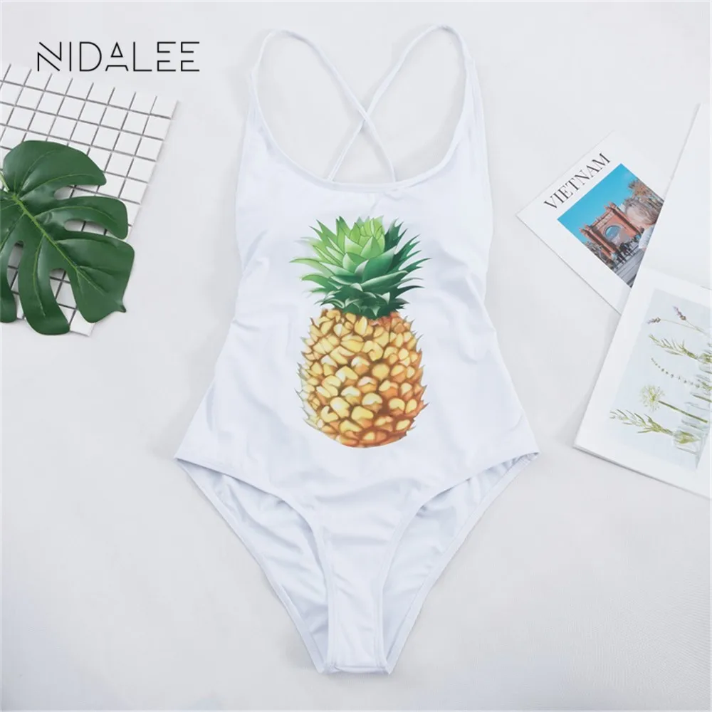 Новый сплошной цельный купальник с принтом бикини ананас милые купальники для