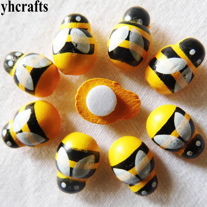100PCS/LOTWood mini yellow bee stickers 3D wall Easter decoration Home ornament Kindergarden supplies Kids toys OEM | Дом и сад