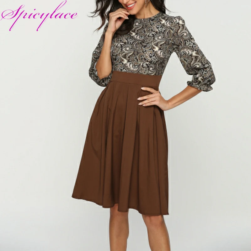 Женское винтажное платье трапециевидной формы с принтом вечерние платья до