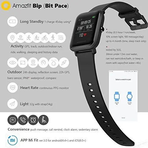 Huami Amazfit Bip Смарт-часы английский/испанский/русский gps, умные часы для Android iOS монитор сердечного ритма Бесплатный подарок ремень