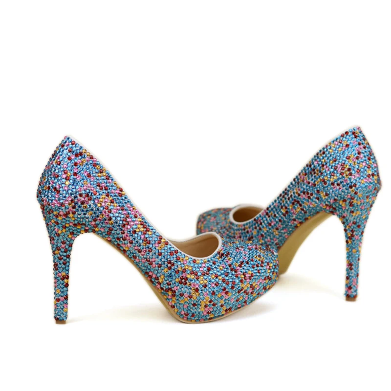 Туфли ручной работы синие смешанных цветов с кристаллами Золушка для