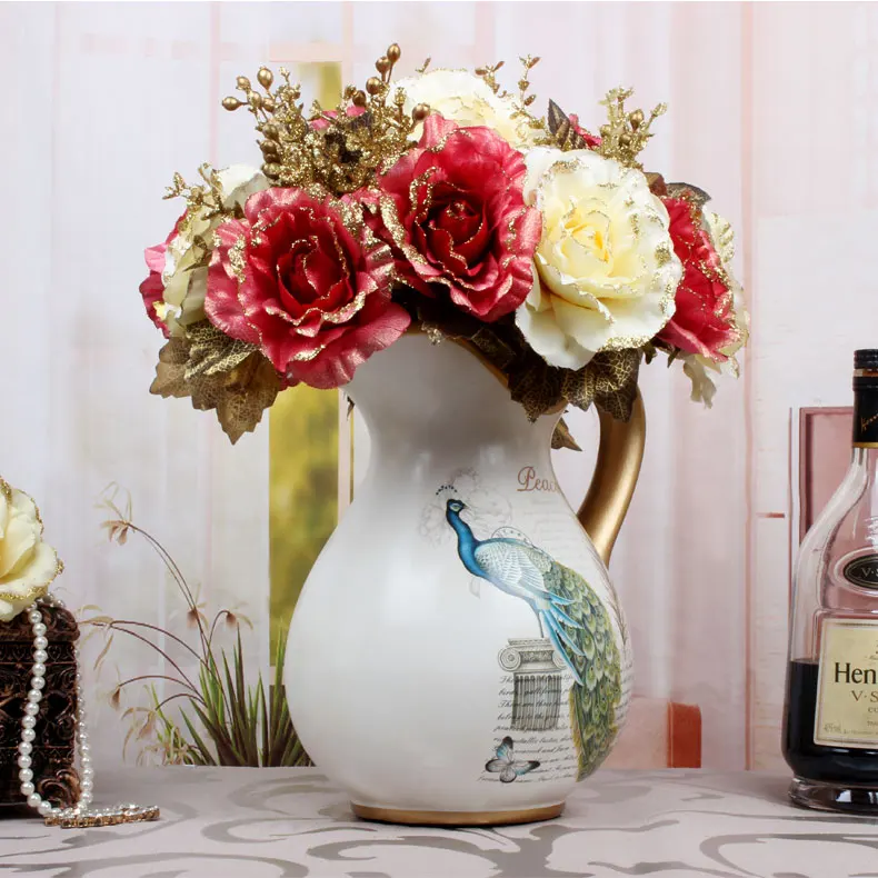 Европейский роскошный молочный горшок с павлином ваза цветочным орнаментом