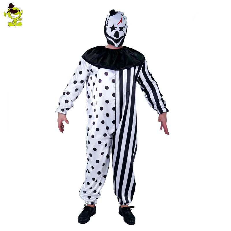 Размера плюс полосатые клоун Одежда для Мужские костюмы Хэллоуина Purim Косплей