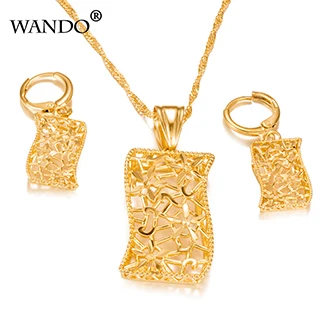 with 60cm chain set WANDO, 18 золотых цветов, ювелирный набор, эритрейский, суданский, Африканский, нигерийский, свадебные ювелирные изделия, подвеска, ожерелье, серьги, арабские, ws3 - Окраска металла: with 60cm chain set