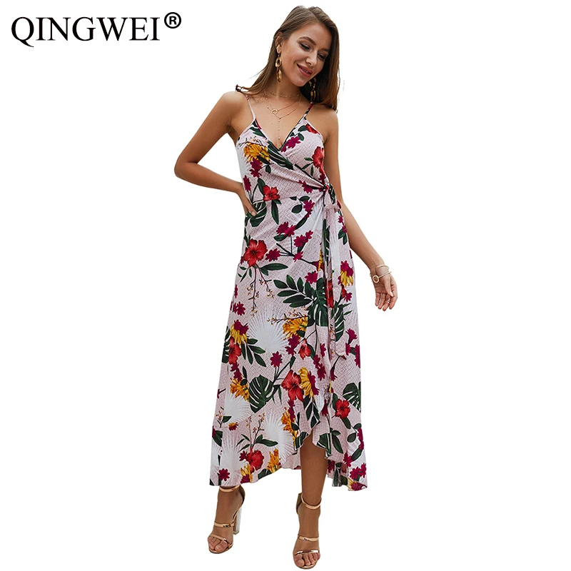 Женское винтажное платье макси на бретельках Элегантное повседневное с V