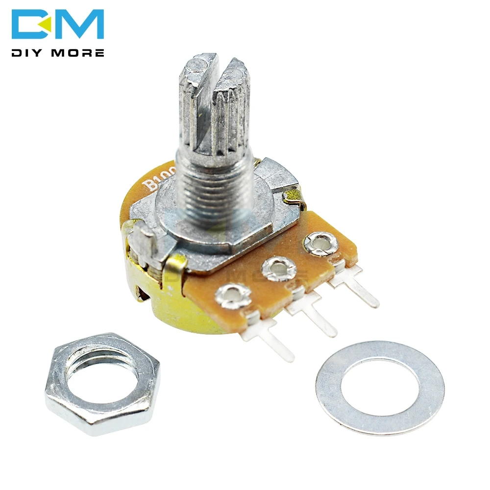 

100K ohm Type B Linear Taper Rotary Carbon Film Metal Potentiometer Panel pot B100K WH148 15mm 3 Pin